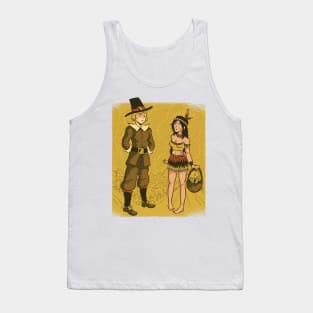 Cute Cartoon Thanksgiving Pilgrim and Native Tank Top